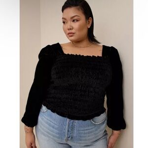 Torrid Velvet Smocked Blouson Sleeve Crop Top